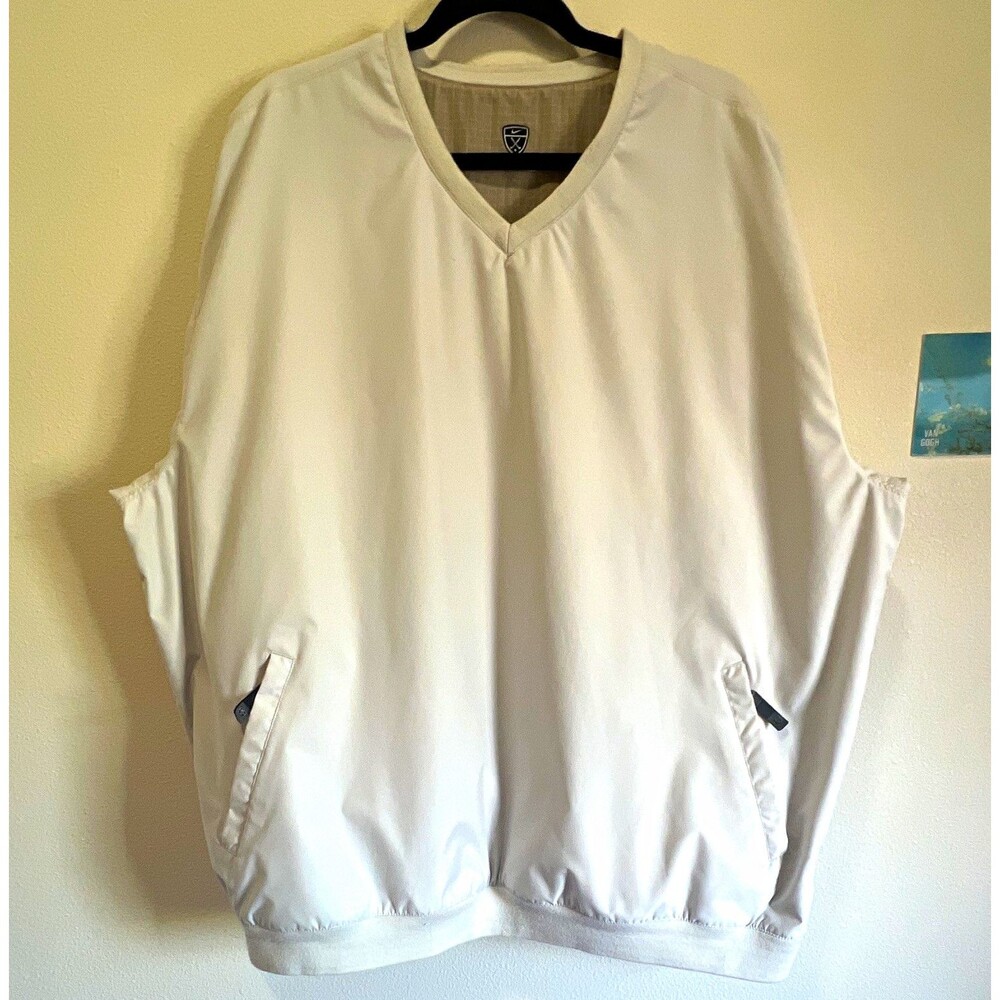 Nike Golf Men’s 3XL White Windbreaker Pullover V-Neck Jacket Zipped Pockets